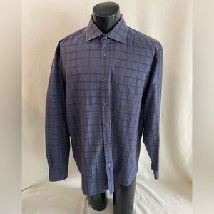 BUGATCHI Shirt Men’s XXL Classic Fit Gray Check Button Up Long Sleeve Cotton$185